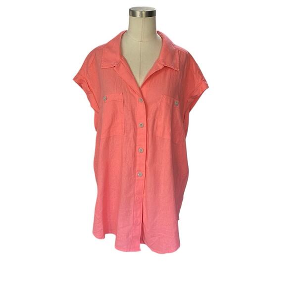 Ingrid+Isabel Maternity Size LARGE Womens Short Sleeve Linen Button Up Shirt - Picture 9 of 9